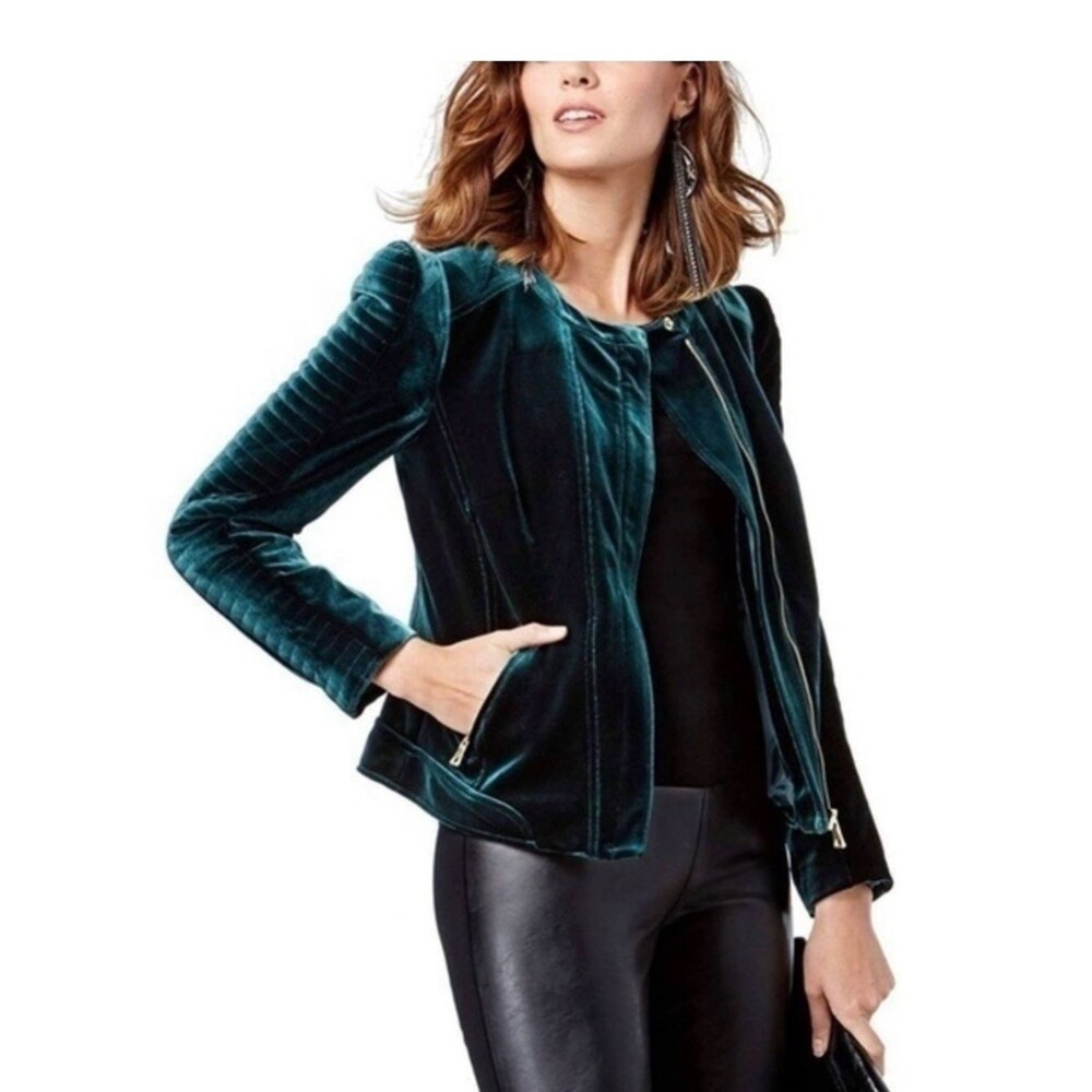 Velvet Moto Jacket in rich dark Green - INC International Sz S